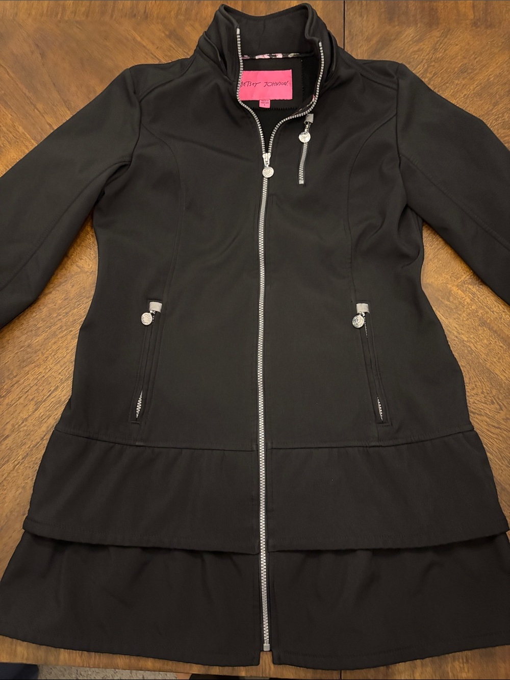 Betsey Johnson Black Tiered Ruffle Zip Jacket